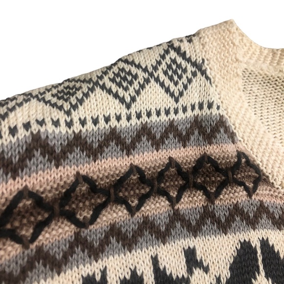 Vintage TanJay Knit Cardigan Sweater - Size Large - geometric and flower designs - Picture 3 of 6